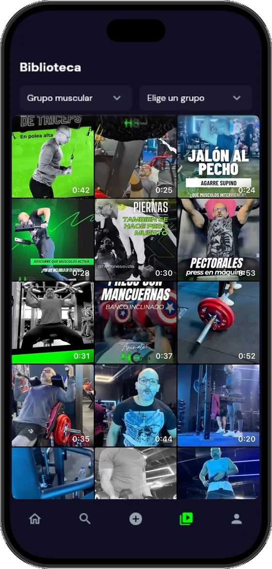Biblioteca de videos de ejercicios en cuadrícula