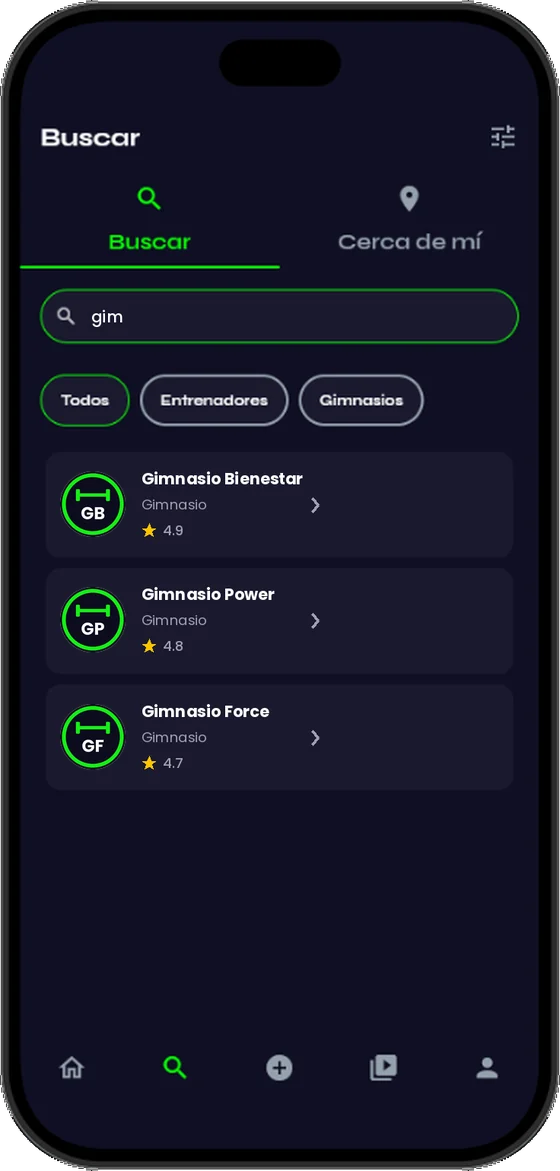 Búsqueda de gimnasios